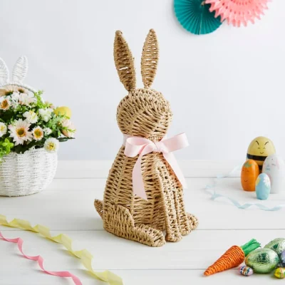Dunelm Paper Rattan Bunny Decoration with Bow