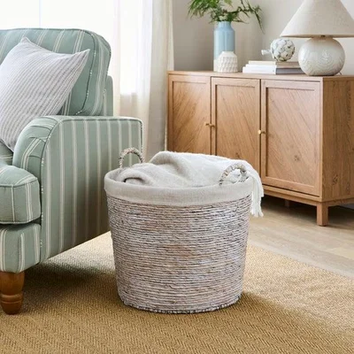 Dunelm Whitewashed Wicker Round Basket