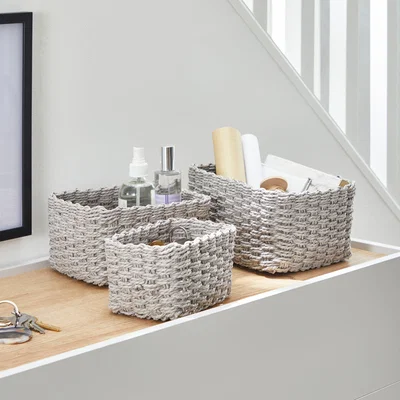 Dunelm Set of 3 Paper Rope Grey Storage Baskets Light Grey