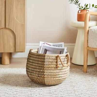 Dunelm Monochrome Striped Handle Storage Basket