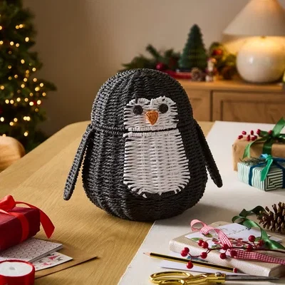Dunelm Penguin Paper Rope Hamper with Lid