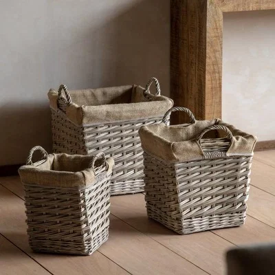 Dunelm Cedar & Sage Set of 3 Faden Square Lined Baskets