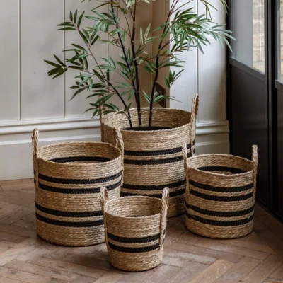Dunelm Cedar & Sage Set of 4 Stripe Nest Storage Basket