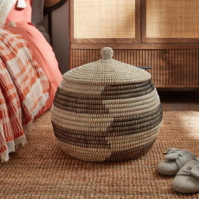 Dunelm Contrast Storage Basket With Lid Natural