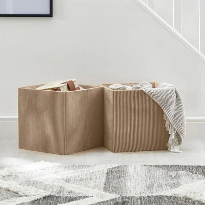 Dunelm Set of 2 Mink Foldable Cord Storage Boxes Alora Red Fabric