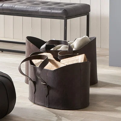 Dunelm Alessio Leather Baskets Grey