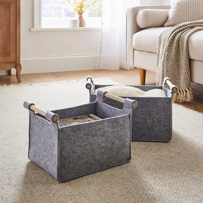 Dunelm Set of 2 Felt Fabric Storage Box Grey