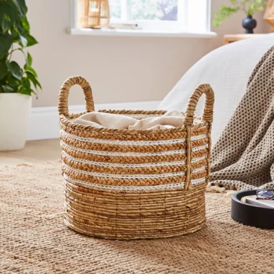 Dunelm White Stripe Banana Bark Basket