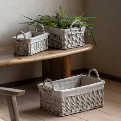 Dunelm Cedar & Sage Set of 3 Rama Lined Baskets