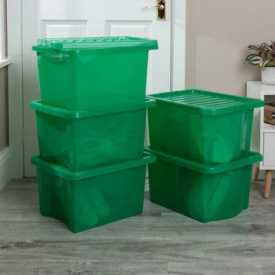 Dunelm Wham Crystal Set of 5 Boxes & Lids, 28L Green