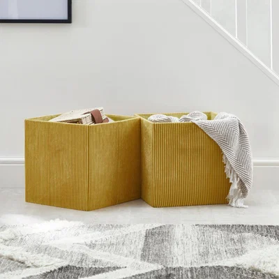 Dunelm Set of 2 Old Gold Foldable Cord Storage Boxes Gold