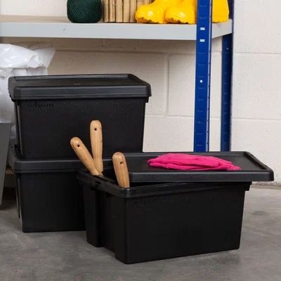 Dunelm Wham Bam 16L Set of 3 Stackable Boxes & Lids Black