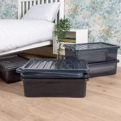 Dunelm Wham Crystal Set of 5 Underbed Boxes & Lids, 32L Black