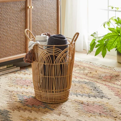 Dunelm Plastic Natural Tall Rattan Basket Natural