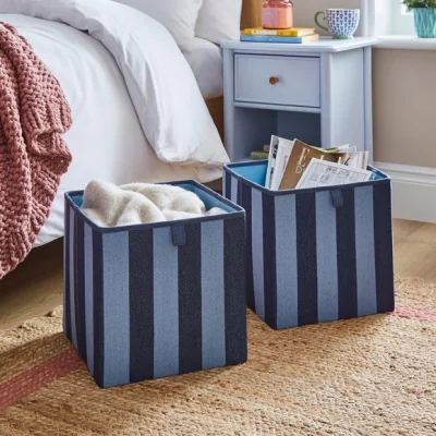 Dunelm Beatrice Set of 2 Stripe Foldable Storage Box