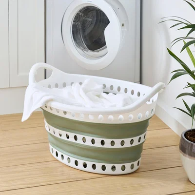 Dunelm Collapsible Laundry Basket Oval Sage