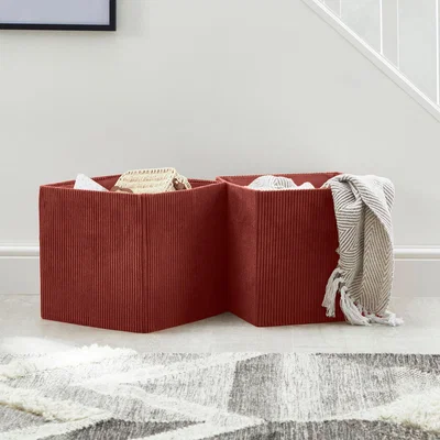 Dunelm Set of 2 Coral Foldable Cord Storage Boxes Coral