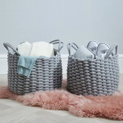 Dunelm Set of 2 Round Knitted Grey Storage Baskets Grey