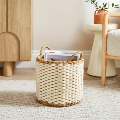 Dunelm Jute Cross Stitch Round Storage Basket