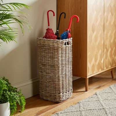 Dunelm Churchgate Rattan Umbrella Stand Grey