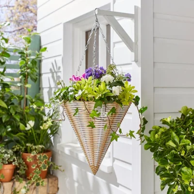 Dunelm Artificial Mixed Flower Hanging Cone Basket
