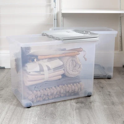 Dunelm Wham Set of 2 Wheeled Boxes & Lids, 80L Grey