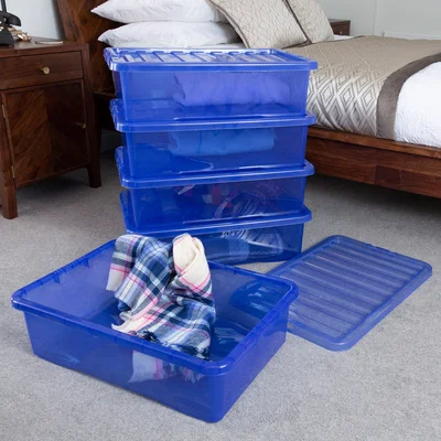 Dunelm Wham Crystal Set of 5 Underbed Boxes & Lids, 32L Blue