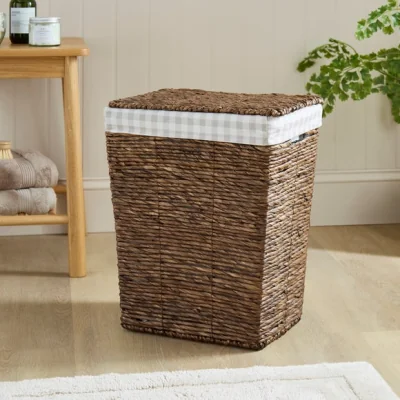 Dunelm Wicker Gingham Laundry Basket