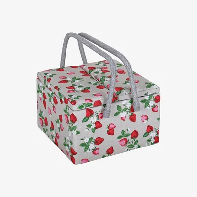 Dunelm Hobby Gift Strawberry Greenhouse Square TwinLid Sewing Basket