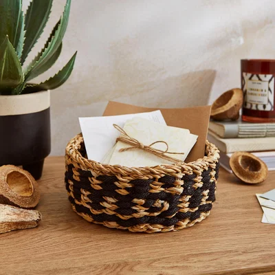 Dunelm Small Seagrass Round Basket Monochrome Black