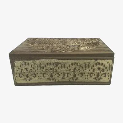 Dunelm Carved Wooden Storage Box Brown
