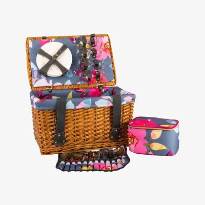 Dunelm Gardenia 4 Person Luxury Wicker Hamper Brown, Blue and Pink