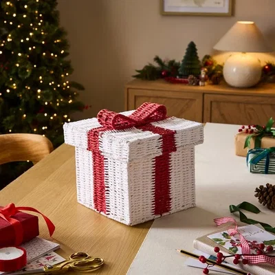 Dunelm Christmas Present Paper Rope Basket with Lid