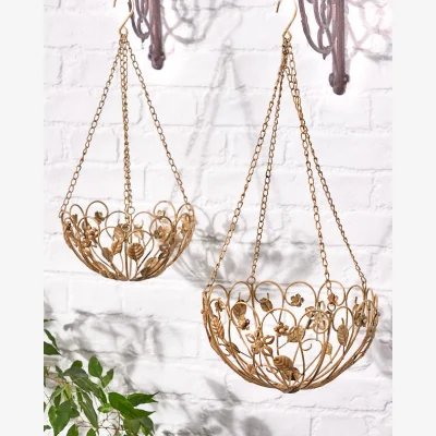 Dibor Set of 2 Cream Botanical Hanging Baskets