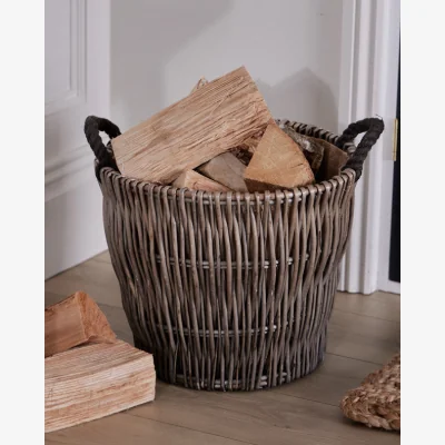 Dibor Small Rattan Log Basket With Handles