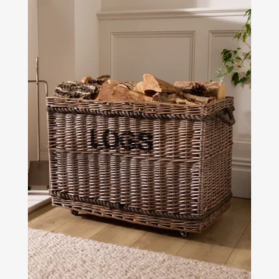 Dibor Rope Handled Log Basket with Wheels