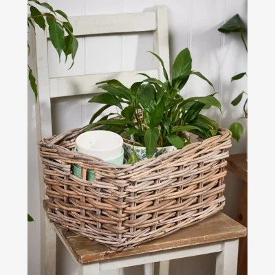Dibor Medium Grey Rattan Storage Basket