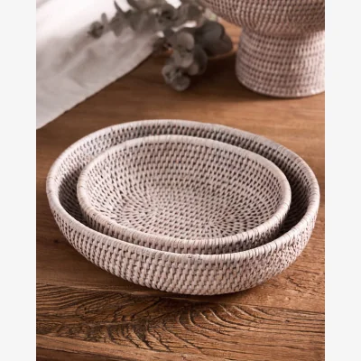 Dibor White Rattan Rounded Basket