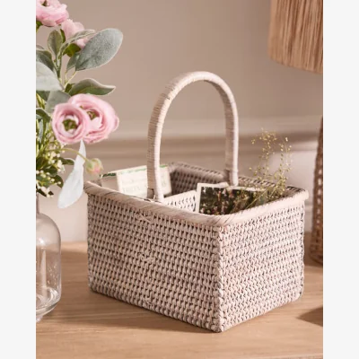 Dibor White Rattan Double Storage Basket