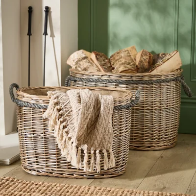 Dibor Set of 2 Oval Log Baskets