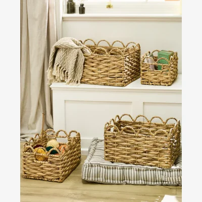 Dibor Water Hyacinth Scalloped Storage Baskets