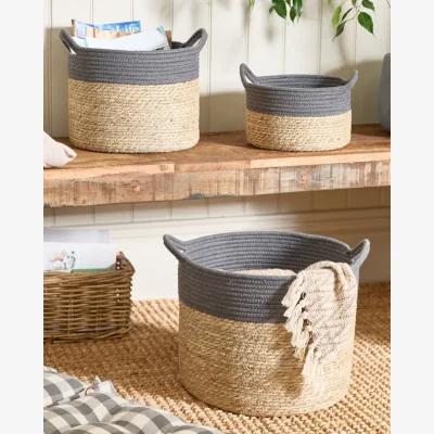 Dibor Seagrass Grey Stripe Basket
