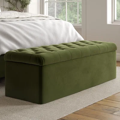 Furniture123 Olive Green Velvet Ottoman Blanket Box - Pippa
