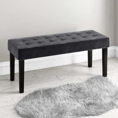 Furniture123 Kaylee Grey Velvet Hallway Bench with Black Legs