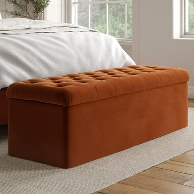 Furniture123 Rust Orange Velvet Ottoman Blanket Box - Pippa