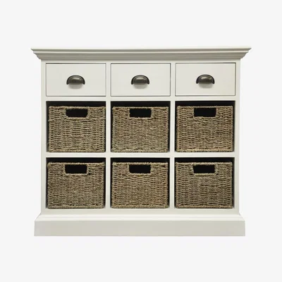 Furniture123 Hallway Storage Chest with 3 Drawers and 6 Baskets in White