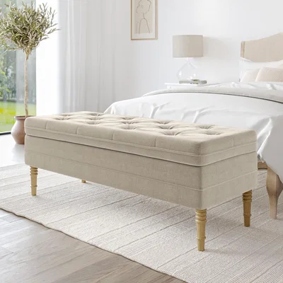 Furniture123 Beige Fabric End of Bed Ottoman Storage Bench - Safina
