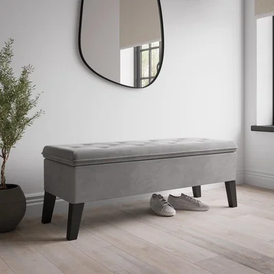 Furniture123 Hallway Storage Bench Seat in Grey Velvet - Cameron