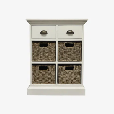 Furniture123 White Hallway Storage Chest with 2 Drawers 4 Wicker Baskets