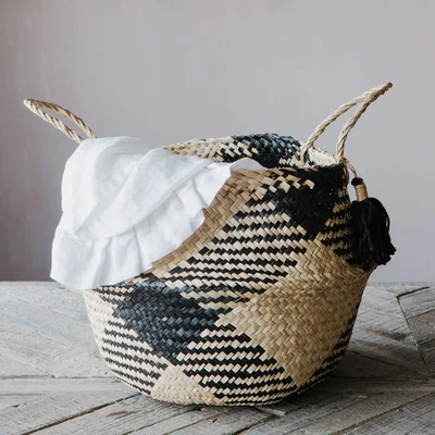 Graham & Green Black Check Tassel Basket